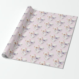 Papel De Presente Coração Floral Lavanda Rosa Borboletas Aniversário