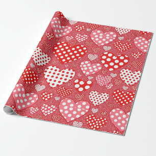 Papel De Presente Coração Fofo de Doodle em Vermelho Preto e Branco
