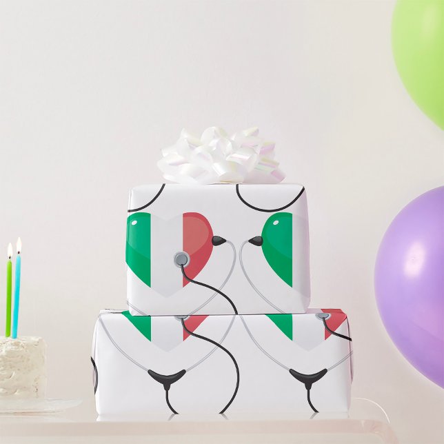 Papel De Presente Coração Italiano com Estetoscópio Saúde (Criador carregado)