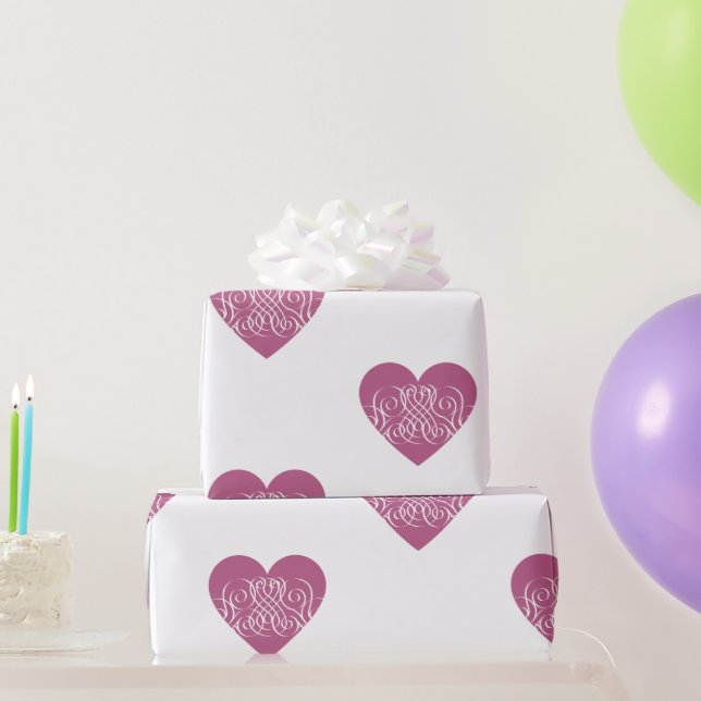 Papel De Presente Coração Rosa Com Padrão Menino Bonito De Filigre (Presentes para festas)