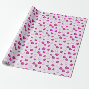 Papel De Presente Coração Rosa de Amor Moderno e Elegante