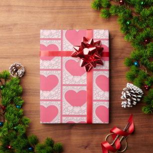 Papel De Presente Coração Rosa Elegante Feliz Dia dos Namorados Eleg