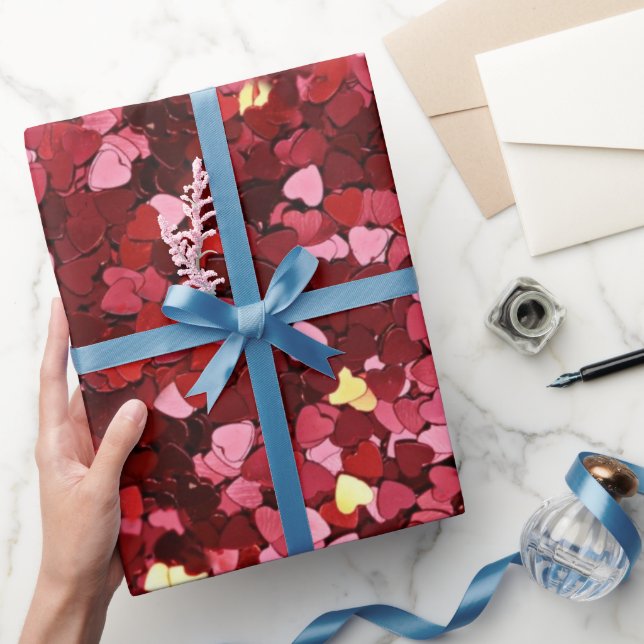 Papel De Presente Coração Rosa Vermelho Confete (Presentear)