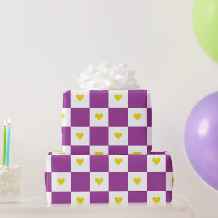 Papel De Presente Coração Roxo e Amarelo