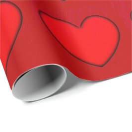 Papel De Presente Coração Vermelho com Contorno de Sombra Preta