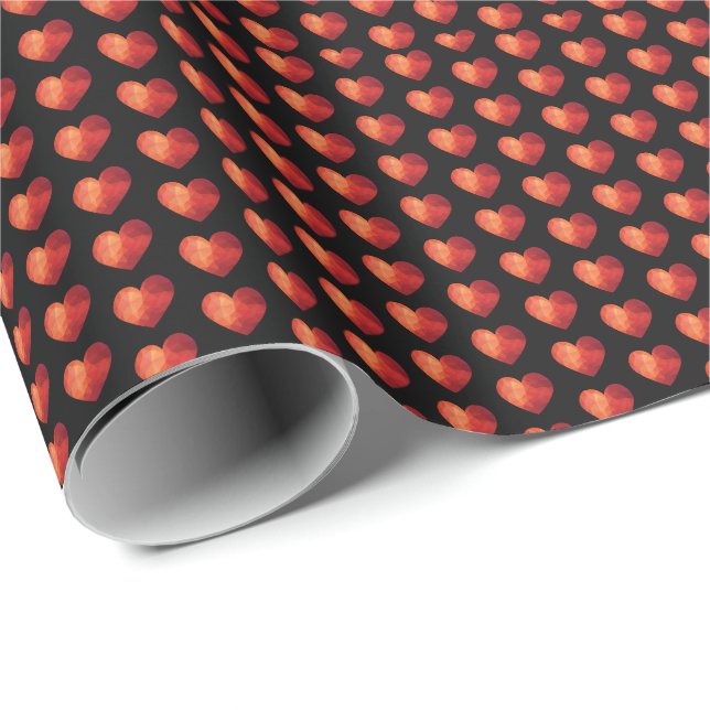 Papel De Presente Coração vermelho cristal poligonal moderno (Ponta do rolo)