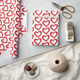 Papel De Presente Coração Vermelho Simples Dia dos Namorados Moderno