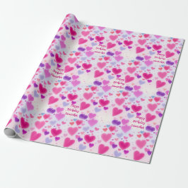 Papel De Presente Coraçãozinho Rosa Feliz Aniversário