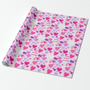 Papel De Presente Coraçãozinho Rosa Feliz Aniversário