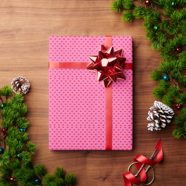 Papel De Presente Corações à vontade, corações vermelhos em rosa, (Presente de Natal)