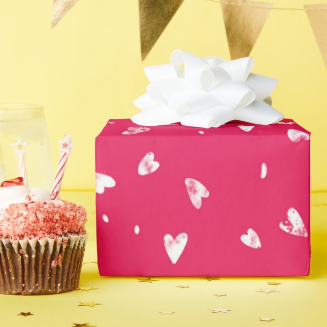 Papel De Presente Corações abstrato em Vermelho (Festa de aniversário)