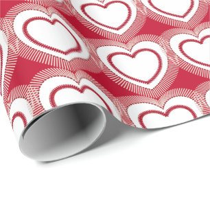 Papel De Presente Corações Abstrato modernos - Vermelho e Branco