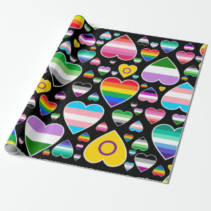 Papel De Presente corações adoram bandeiras do orgulho coloridas arc