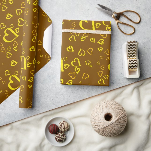 Papel De Presente Corações Amarelos Simples (Artesanato)