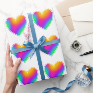 Papel De Presente Corações Arco-Íris