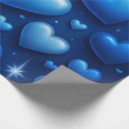 Papel De Presente Corações Azuis com Padrão de Estrelas