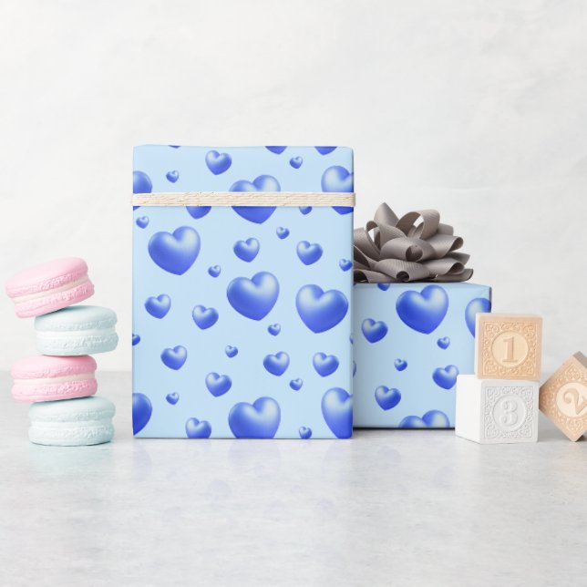 Papel De Presente Corações Azuis de Bebê  (Chá de bebê)