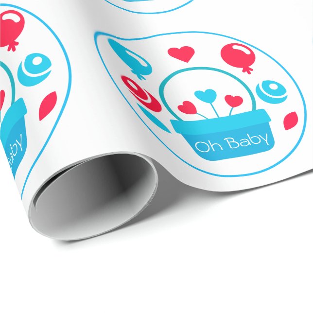 Papel De Presente Corações, Balões e cesto do coração (Ponta do rolo)