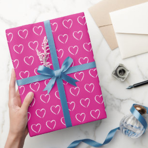 Papel De Presente Corações brancos rosa