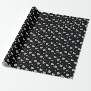 Papel De Presente Corações cinzas brilhantes padrão fofo romântico
