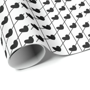 Papel De Presente Corações com Listras Preto e Branco