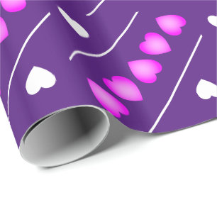 Papel De Presente Corações Cor-de-rosa e branco em roxo ou sua cor