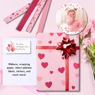 Papel De Presente Corações Cor-de-rosa e vermelhos