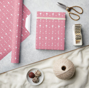 Papel De Presente Corações Cor-de-Rosa em uma Corda Feliz Dia dos Na