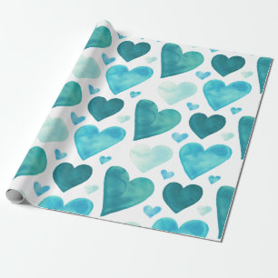 Papel De Presente Corações - corações da aguarela da cerceta