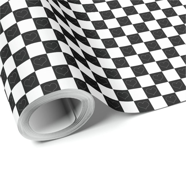 Papel De Presente Corações da Desktop Board em Preto e Branco (Ponta do rolo)