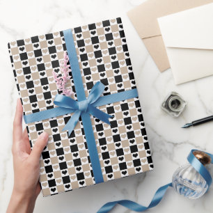 Papel De Presente Corações da Desktop Board em Taupe, Preto e Branco