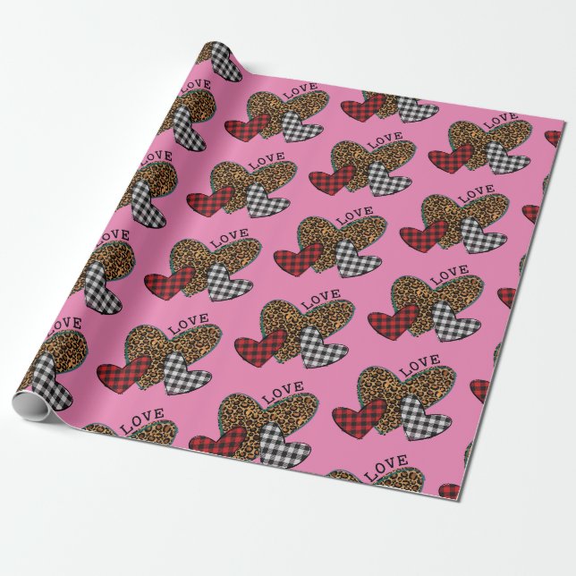 Papel De Presente Corações de Amor Rosa (Desenrolado)