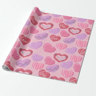 Papel De Presente Corações de Amor Rosa, Vermelho e Roxo