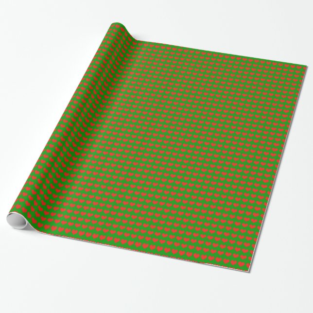 Papel De Presente corações de amor verdes e vermelhos (Desenrolado)