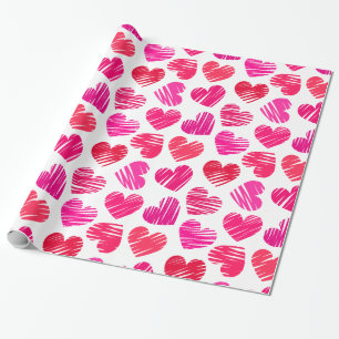 Papel De Presente Corações de amor vermelho e rosa