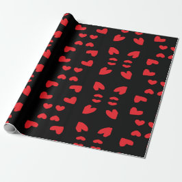 Papel De Presente Corações de amor vermelho em preto