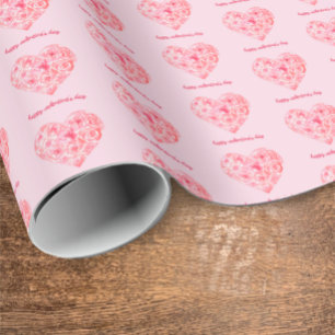 Papel De Presente Corações de Aquarela Única de Dia de os namorados