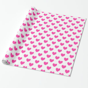 Papel De Presente Corações de bolinhas rosa fúcsia em branco