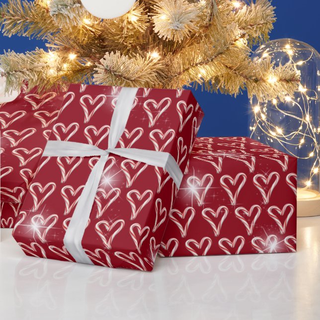 Papel De Presente Corações de Cane Doce com Estrelas (Feriados)