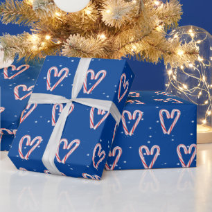 Papel De Presente Corações de Cânus Doces em Flocos de Neve em Az
