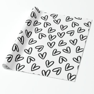 Papel De Presente Corações de Doodle Minimalistas Sem Olhos Quebra-P