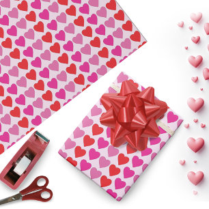 Papel De Presente Corações de Fúchsia Rosa Vermelho