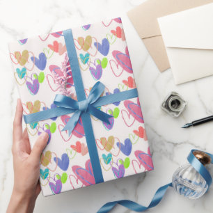 Papel De Presente Corações de Giz de Cera Coloridos Fofos