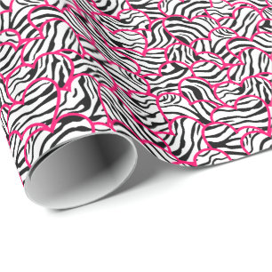 Papel De Presente Corações de impressão zebra de contorno rosa