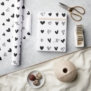 Papel De Presente Corações de Namorados de Trendy Brancos Pretos