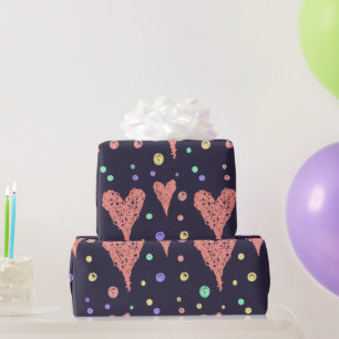 Papel De Presente Corações de Padrão Corações Coloridas Girly Modern