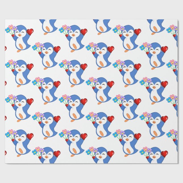 Papel De Presente Corações de pinguins de papel para enrolamento de  (Aberto)