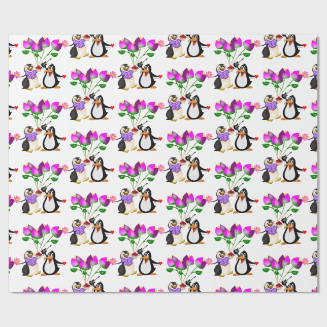 Papel De Presente Corações de pinguins de papel para enrolamento de  (Aberto)
