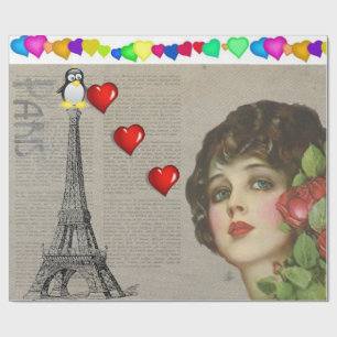 Papel De Presente Corações de pinguins de papel para enrolamento de