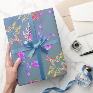 Papel De Presente Corações de Rosa Faberge em Mapa de Molho de Mos